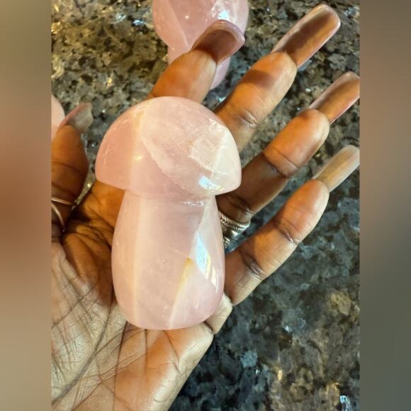 Rose Quartz Pink Crystal Mushroom Set of 3! - Picture 3 of 4